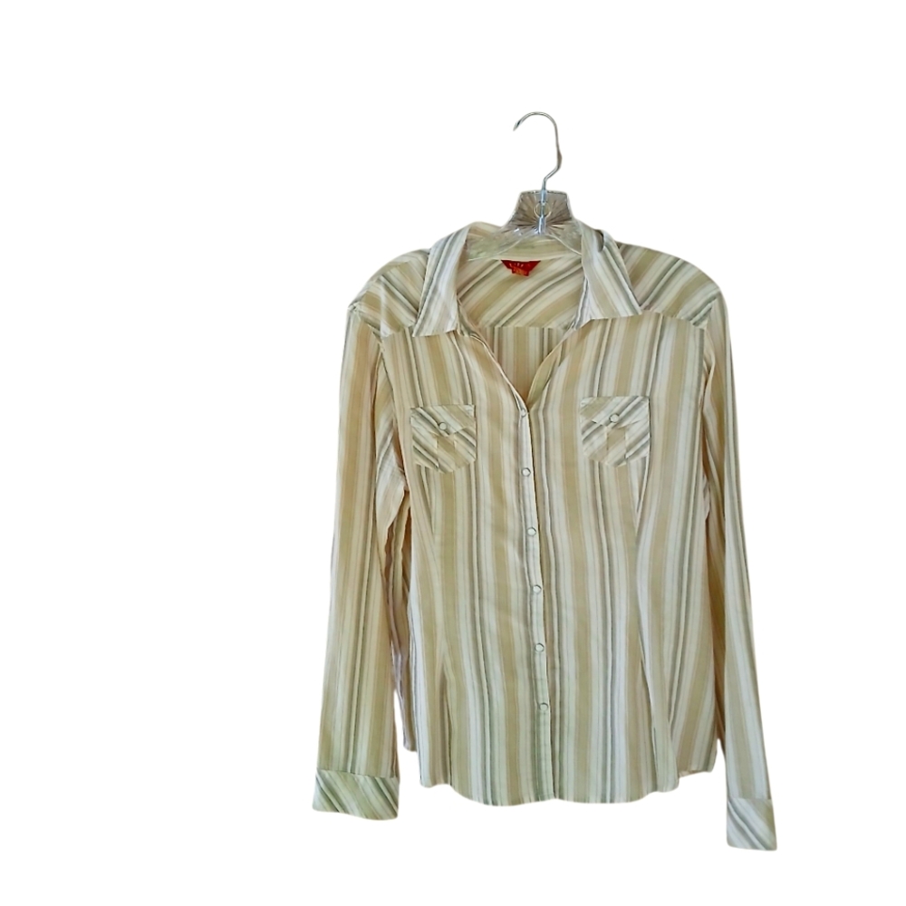 Tilt Vintage Green Striped Pearl Snap Cotton Western Shirt Size XL